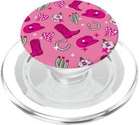 Cowboy Hat & Boot & Disco Ball Pattern Hot Pink Cowgirl PopSockets PopGrip for MagSafe