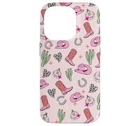 Cowboy Hat & Boot & Disco Ball Pattern Pink Cowgirl Case for iPhone 14 Pro