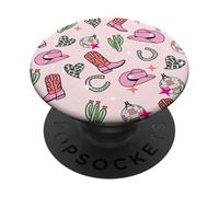 Cowboy Hat & Boot & Disco Ball Pattern Pink Cowgirl PopSockets Adhesive PopGrip