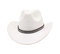 Cowboy hat, British Style, Women's Cowboy hat, Adult Style, Fashionable and Versatile, Rhinestone high-end Woolen Felt hat(White)