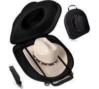 Cowboy Hat Case - Crushproof Travel Hat Box for Panama, Fedora & Baseball Caps - Hard Organizer with Handle, Shoulder & Luggage Strap for Storage & Carry-On Use (A)