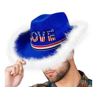 Cowboy Hat, Cowgirl Hat - Feeling Western Cowgirl Hat with Drawstring Cord, Western Costume with Embroidered Love Pattern for Patriotic Day Role Play