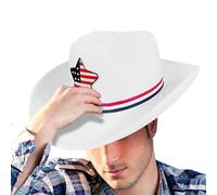 Cowboy Hat Felt Material Patriotic Flag Design | Classic Western Cowgirl Headwear with Wide Brim Costume Accessory for 4th of July Parade, Festival, or Theme Party Events