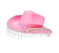 Cowboy Hat - Felt Rhinestone Tassel Headdress, Lightweight Western Shimmer Accessory | Masquerade Event Styling, Dance Performance Costumes, Festival Travel Packing, Decorative Photo Shoots