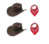 Cowboy Hat Fits Men's and Women's Felt Hats and Headbands Texas Costume Accessories Western Makeup Party 2 PCS (NZM-8)