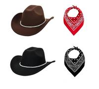 Cowboy Hat Fits Men's and Women's Felt Hats and Headbands Texas Costume Accessories Western Makeup Party 2 PCS (NZM-4)