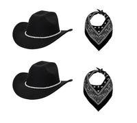 Cowboy Hat Fits Men's and Women's Felt Hats and Headbands Texas Costume Accessories Western Makeup Party 2 PCS (NZM-6)