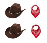 Cowboy Hat Fits Men's and Women's Felt Hats and Headbands Texas Costume Accessories Western Makeup Party 2 PCS (NZM-5)