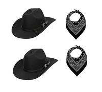 Cowboy Hat Fits Men's and Women's Felt Hats and Headbands Texas Costume Accessories Western Makeup Party 2 PCS (NZM-2)