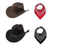 Cowboy Hat Fits Men's and Women's Felt Hats and Headbands Texas Costume Accessories Western Makeup Party 2 PCS (NZM-7)