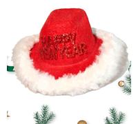 Cowboy Hat for Cats, White Plush Trim Headpiece Adjustable Clothing - White Plush Trim Design Winter Hat for Dogs with Christmas Elements | For Puppies, Kittens, Birthday, Party, High