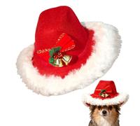 Cowboy Hat for Dogs, White Plush Trim, Garment, Adjustable Headpiece, Pet Hat with Christmas Elements, for Puppies, Kittens, Birthday, Party, Wedding, Winter and Cosplay