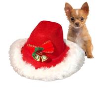 Cowboy Hat for Dogs - White Plush Trim Headgear Adjustable Clothing - Pet Hat with Christmas Elements - For Puppies, Kittens, Birthday, Party, Wedding, Winter and Cosplay