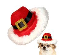 Cowboy Hat for Dogs - White Plush Trim Headgear Adjustable Clothing, Pet Hat with Christmas Elements - For Puppies, Kittens, Birthday, Party, Wedding, Winter and Cosplay