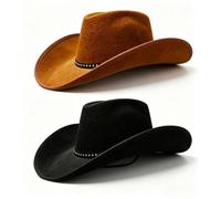 Cowboy Hat for Women and Men, Unisex Felt Western Cowboy Hat ,Wide Brim Panama Hat with Studded Band Hats Texas Texan Costume Accessories for Cowgirl Adults Wild West Fancy Dress Party-Pack of 2