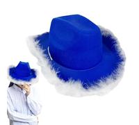 Cowboy Hat for Women, Cowboy Hat with ,Blue Cowgirl Fashion Boa Hat | Happy Dress Up Washoce, Western Headwear, Halloween Hen Party