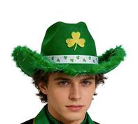 Cowboy Hat - Green Frayed Shamrock Irish Party Headwear | St. Patrick's Day Costume Accessory | Unisex Fabric Western Style Hat For Fe Parade Celebration