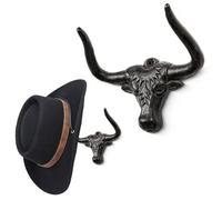 Cowboy Hat Holder for Wall Cowboy Hat Hook 2 Pack Bull Head Hat Rack Cast Iron Hat Hanger Western Longhorn Hooks Storage Cow Decor for Wall Animal Hooks for Closet Bedroom Living Room Western Gifts