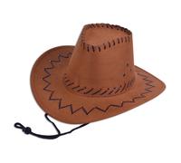 Cowboy Hat Leather Stitched Brown Kids Wild West & Indians Fancy Dress