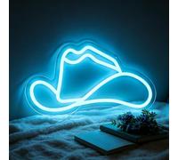 Cowboy Hat Neon Sign Ice Blue Dimmable Led Neon Lights Sign for Wall Decor USB Powered Bright Cowboy Hat Signs for Game Room, Bedroom, Bar, Man Cave - Gifts 9.84”x5.51”