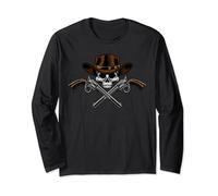 Cowboy Hat Pistols Skull Pirate Cross Bones Long Sleeve T-Shirt