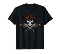 Cowboy Hat Pistols Skull Pirate Cross Bones T-Shirt