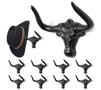 Cowboy Hat Rack for Wall 8 Pack Western Longhorn Hat Holder Cast Iron Vintage Rustic Hanger Hat Hooks for Storage Display Closet Bedroom Living Room Rust Men's Gift