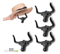 Cowboy Hat Rack for Wall Longhorn Hat Hooks Cowboy Hat Holder for wall Cast Iron Metal Wall Decor Rustic Cowboy Hat Hanger for Storage Closet Bedroom Living Room Rust Western Gifts (Rust, 4 Pack)
