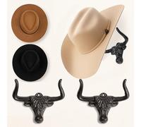 Cowboy Hat Rack for Wall Longhorn Hat Hooks Cowboy Hat Holder for wall Cast Iron Metal Wall Decor Rustic Cowboy Hat Hanger for Storage Closet Bedroom Living Room Rust Western Gifts (Rust, 2 Pack)