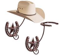 Cowboy Hat Rack for Wall Rustic Metal Cowboy Hat Holder 2 Pack Hat Hanger Western Wall Decor Horseshoe Hooks Storage Display Closet Bedroom Living Room Western Gift Antique Bronze