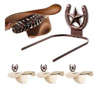 Cowboy Hat Rack Wall Mount for Wide Brim Hats Rustic Horseshoe Hooks with Texas Star Metal Hat Hanger Organizer for Closet Horse Trailer Entryway Bedroom Barn Farmhouse Western Decor, 4 Pack, Bronze