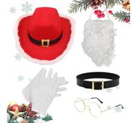 Cowboy Hat, Santa Beard Wig, 5X Santa Costume Kids, Santa Beard Wig, Comfortable Holiday Fun Costume For Photo Prop