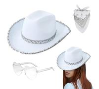 Cowboy Hat Set, Bling Jazz Hat with Glasses Headscarf, Cowgirl Hats Pack, Costume Dress up Party Supplies for Festival Party