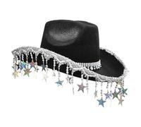 Cowboy Hat - Star Tassel Cowboy Hat | Sparkly White Western Hats With Glitter Fringe For Bachelorette Party And Music Festivals, Cowgirl Costume Headwear For Women, 33x30x7cm Felt
