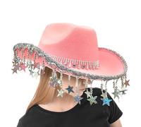 Cowboy Hat - Star Tassel Cowboy Hat | Sparkly White Western Hats With Glitter Fringe For Bachelorette Party And Music Festivals, Cowgirl Costume Headwear For Women, 33x30x7cm Felt