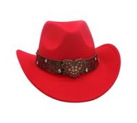 Cowboy hat, Sun Protection with Curled Brim, Wild West Style, Retro Panama, Party and Outdoor Accessories for Men and Women(Red)