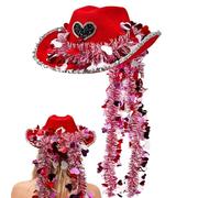 Cowboy Hat - Valentine's Day Heart Hat | Unisex Costume Outfit With Brim Hats , Shaped Cap Valentine's Day With Silver Trim For Men Women