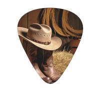 Cowboy Hat Western Boot Print Guitar Picks 12-Pack - Assorted Thickness Picks (0.46 mm, 0.71 mm, 0.96 mm) with Storage Box & Assorted Unique Design for Acoustic, Electric, Bass, and Ukulele Players