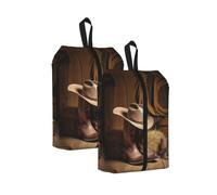Cowboy Hat Western Boot Print Travel Shoe Storage Bag with Sturdy Webbing Handle for Travel Outdoor Sports Daily Storage