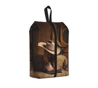 Cowboy Hat Western Boot Print Travel Shoe Storage Bag with Sturdy Webbing Handle for Travel Outdoor Sports Daily Storage