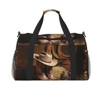 Cowboy Hat Western Boot Print Weekender Bag,Gym Bag with,Carry On Luggage Overnight Weekend Bag, Holdall Handbag & Shoulder Bag for Travel Fitness