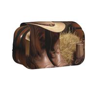 Cowboy Hat Western Boot Printed Flip Pencil Case with 2 Compartments, Large Capacity, Portable Stationery Organizer for School, Travel and Art
