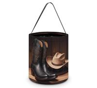 Cowboy Hat Western Boots Halloween Trick Or Treat Bag for Party Favor | Foldable & Reusable, Reinforced Polyester Resists Tear, Comfy Wide Handles Fit Small Hands for All-Night Halloween Candy Runs