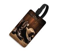 Cowboy Hat Western Boots Luggage Tag for Suitcases TSA Approved with Name Id Card Suitcase Tags Identifiers Black Strap Clear Window Personalized Baggage Tag for Cruise Airport Travel Essentials
