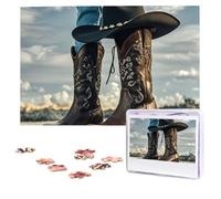 Cowboy Hat Western Boots Puzzles 1000 Pieces Personalized Jigsaw Puzzles Photos Puzzle for Adults Challenging Picture Puzzle with storage bag Puzzles for Men Women Home Decor (10.2" x 15")