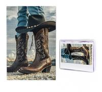 Cowboy Hat Western Boots Puzzles 500 Pieces Personalized Jigsaw Puzzles Photos Puzzle for Adults Challenging Picture Puzzle with Storage Bag Jigsaw for Men Women Home Decor (19.7" x 29.5")