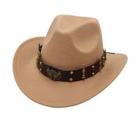 Cowboy Hat Western Denim Curved Top Hat for Women and Men for Unisex Outdoor Woolen Big Brimmed Autumn and Winter Style British Jazz Ranch Halloween Multiple Colors (Beige1)