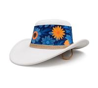 Cowboy Hat White Yellow Flowers Sun Cap Faux Felt Leather Suede Fancy Dress Party Costume Cowgirl Outfit Western Travel Outdoor Sun Protection Mens Womens