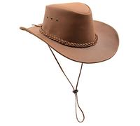 Cowboy Hat with Removable Chin Strap Real Leather Aussie Australian Bush Style HL005 Tan (as8, Alpha, l)