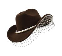 Cowboy Hat with Rhinestones | Wide Brim Sparkly - Western Cowboy Hat with Rhinestones and Pearls | for Holidays Celebrations Cosplay Photo Party Festival Carnival